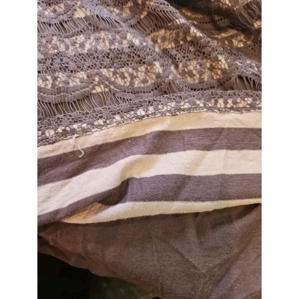 Ann Taylor Loft Women's XS Lace Brown Stripe 3/4 Sleeve Blouse Boho Lightweight - Picture 9 of 9